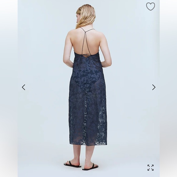 Floral Halter Cover-Up Navy Blue Midi Dress NWT Size Small - Picture 4 of 7